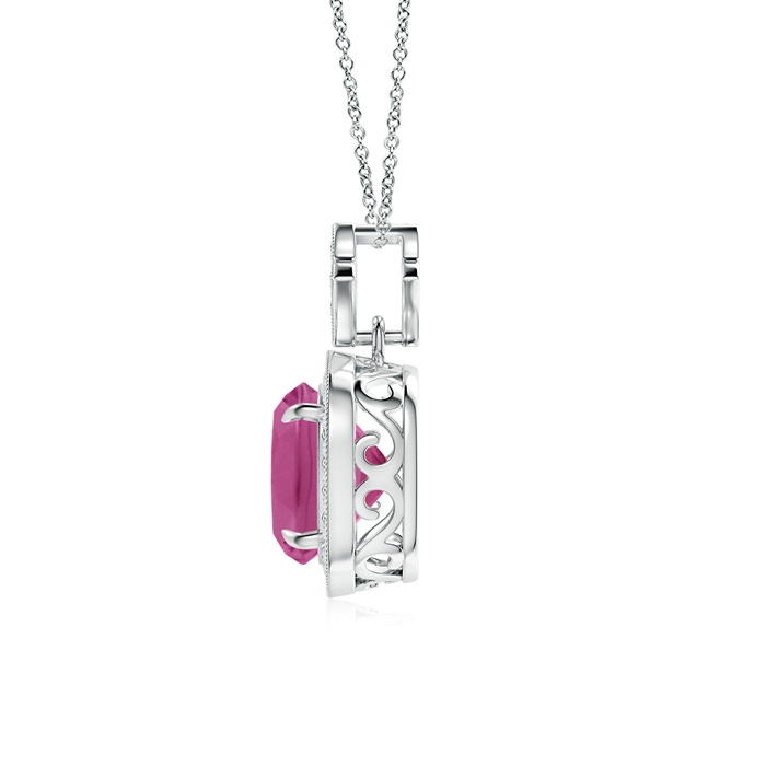 8mm AAAA Vintage Inspired Cushion Pink Tourmaline Halo Pendant in P950 Platinum product image