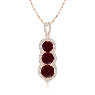 6mm A Graduated Floating Three Stone Garnet Pendant  in Rose Gold