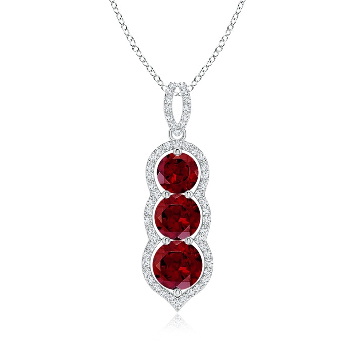 6mm AAA Graduated Floating Three Stone Garnet Pendant  in White Gold