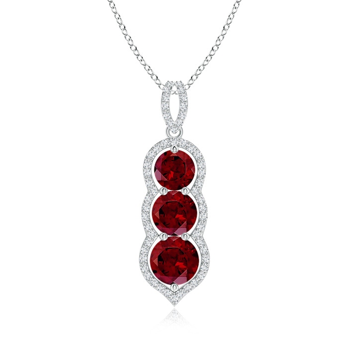 6mm AAA Graduated Floating Three Stone Garnet Pendant  in White Gold 