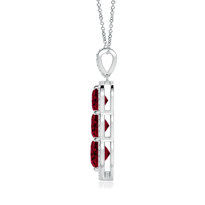 6mm AAA Graduated Floating Three Stone Garnet Pendant  in White Gold Product Image