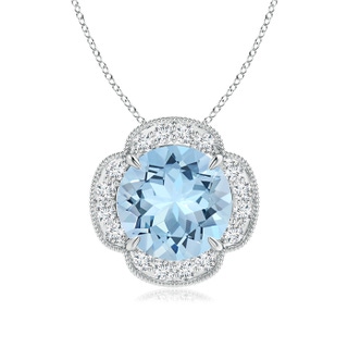 10mm AAA Claw-Set Aquamarine Clover Pendant with Diamonds in P950 Platinum