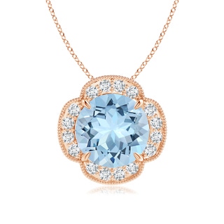 10mm AAA Claw-Set Aquamarine Clover Pendant with Diamonds in Rose Gold