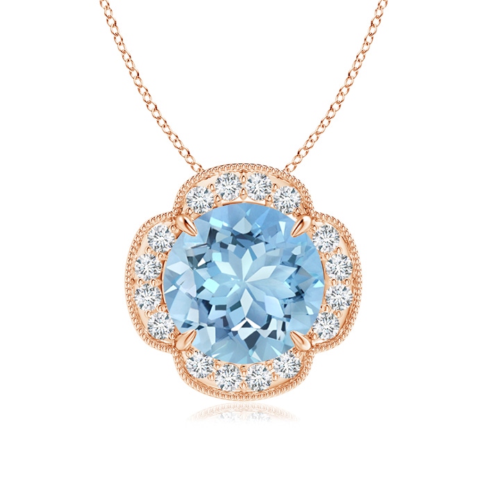 10mm AAAA Claw-Set Aquamarine Clover Pendant with Diamonds in Rose Gold 