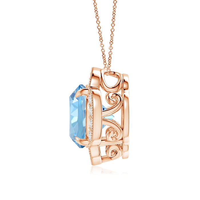 10mm AAAA Claw-Set Aquamarine Clover Pendant with Diamonds in Rose Gold product image