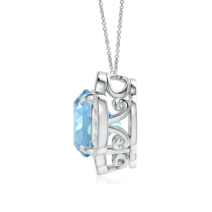10mm AAAA Claw-Set Aquamarine Clover Pendant with Diamonds in White Gold product image