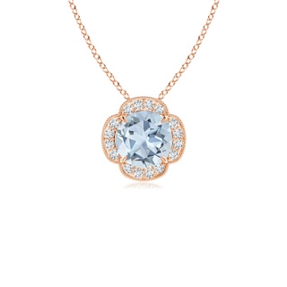 6mm A Claw-Set Aquamarine Clover Pendant with Diamonds in 9K Rose Gold
