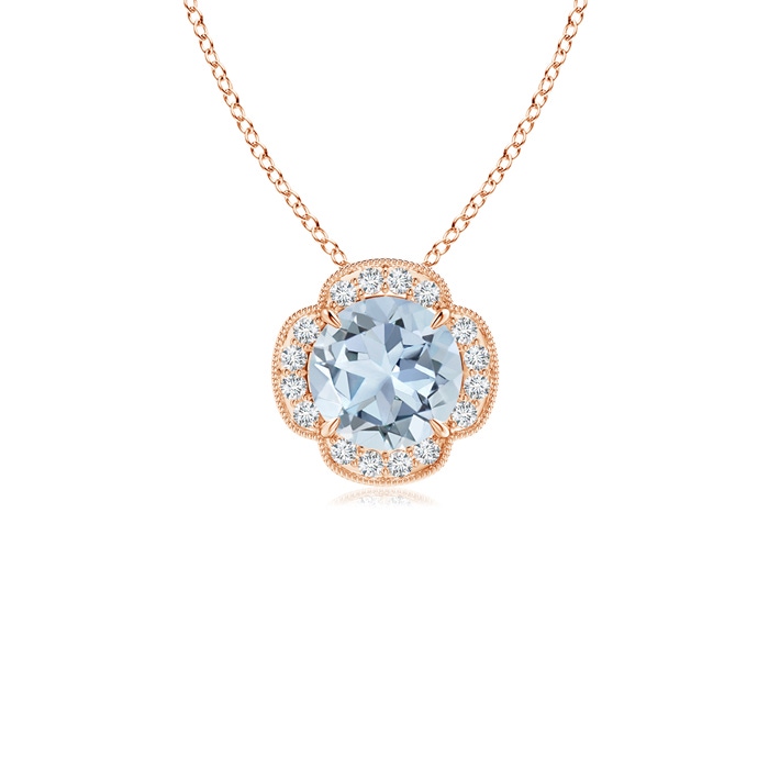6mm A Claw-Set Aquamarine Clover Pendant with Diamonds in Rose Gold 