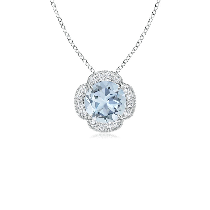 6mm A Claw-Set Aquamarine Clover Pendant with Diamonds in White Gold 