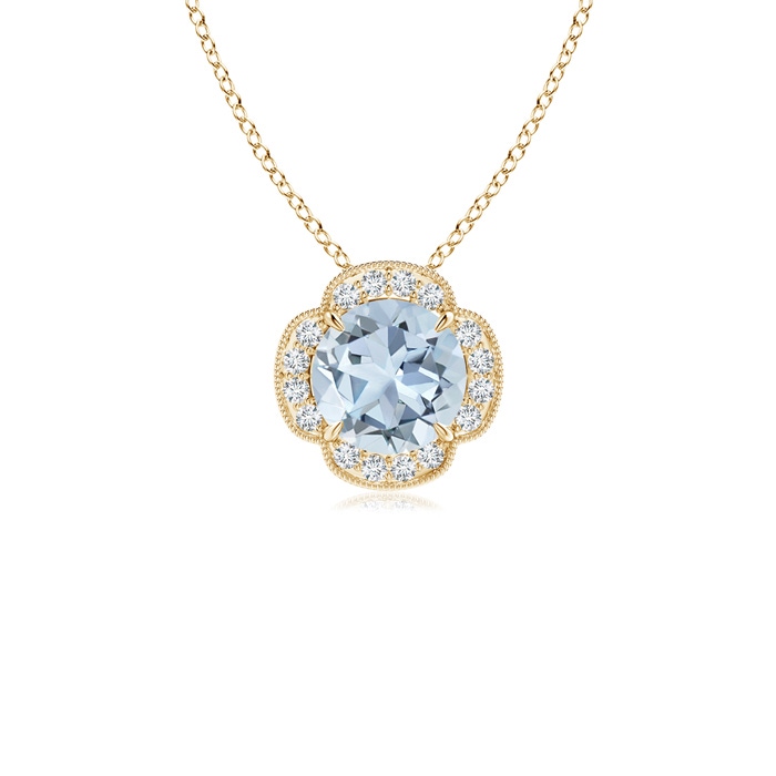 6mm A Claw-Set Aquamarine Clover Pendant with Diamonds in Yellow Gold 