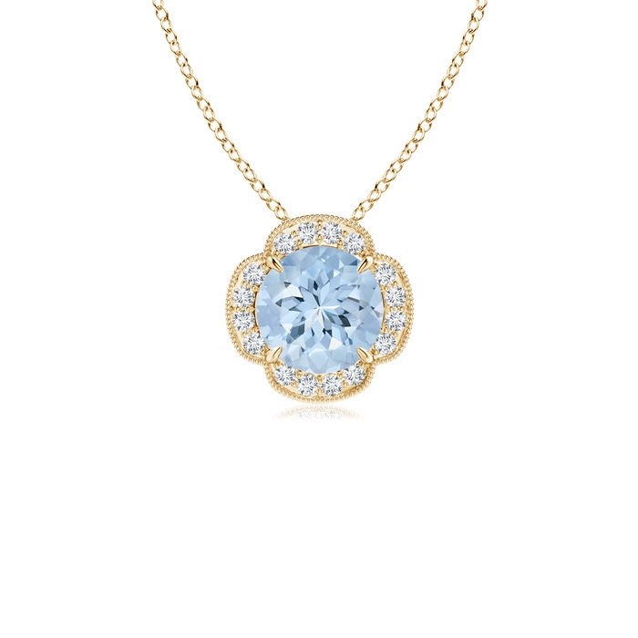 6mm AA Claw-Set Aquamarine Clover Pendant with Diamonds in 10K Yellow Gold 
