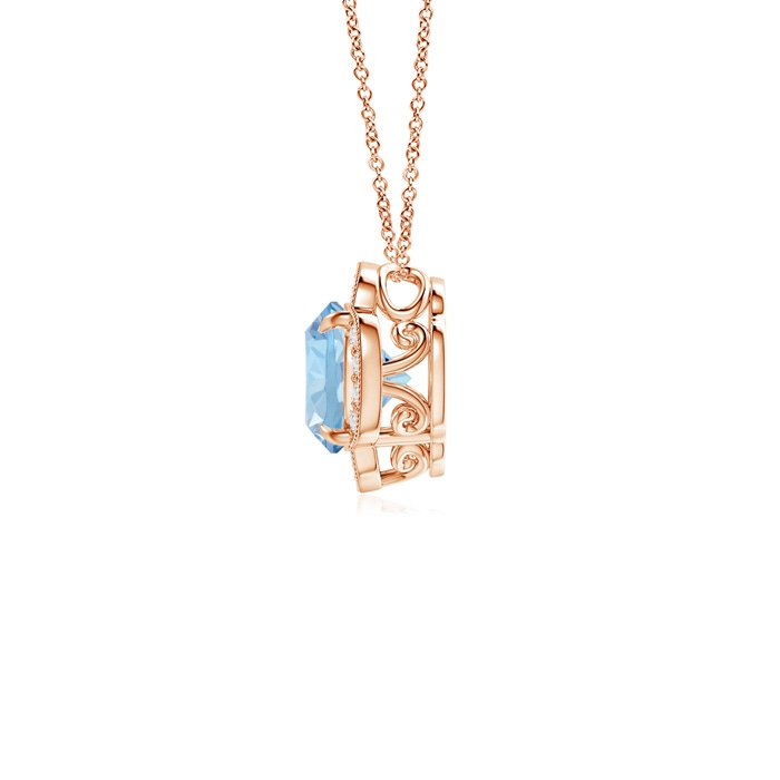 6mm AAA Claw-Set Aquamarine Clover Pendant with Diamonds in Rose Gold product image