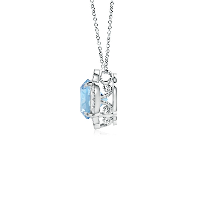 6mm AAA Claw-Set Aquamarine Clover Pendant with Diamonds in White Gold product image