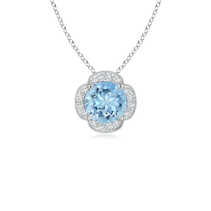 6mm AAAA Claw-Set Aquamarine Clover Pendant with Diamonds in White Gold 