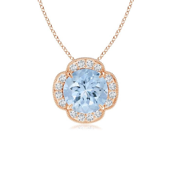 8mm AA Claw-Set Aquamarine Clover Pendant with Diamonds in Rose Gold 