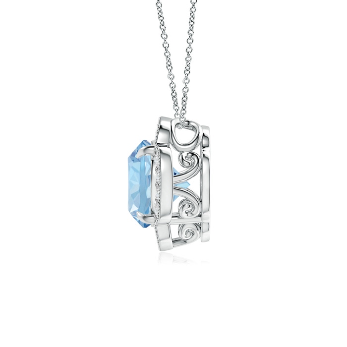 8mm AAA Claw-Set Aquamarine Clover Pendant with Diamonds in White Gold product image