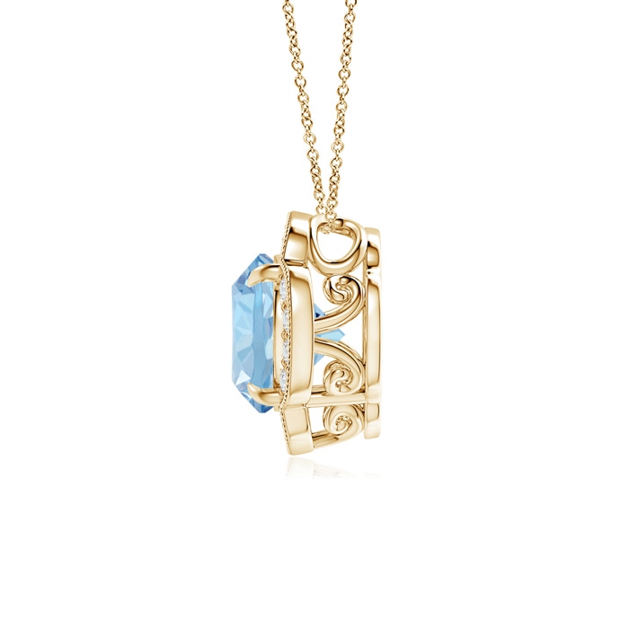 8mm AAA Claw-Set Aquamarine Clover Pendant with Diamonds in Yellow Gold product image