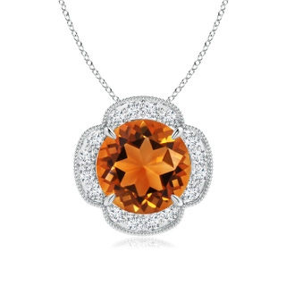 10mm AAAA Claw-Set Citrine Clover Pendant with Diamonds in P950 Platinum
