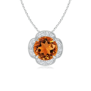 8mm AAAA Claw-Set Citrine Clover Pendant with Diamonds in White Gold