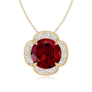 10mm AAA Claw-Set Garnet Clover Pendant with Diamonds in Yellow Gold