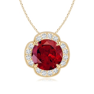 10mm AAAA Claw-Set Garnet Clover Pendant with Diamonds in Yellow Gold