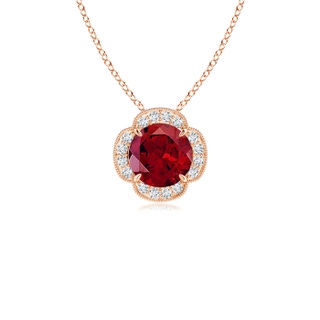 6mm AAAA Claw-Set Garnet Clover Pendant with Diamonds in Rose Gold