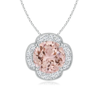 10mm AAA Claw-Set Morganite Clover Pendant with Diamonds in 9K White Gold