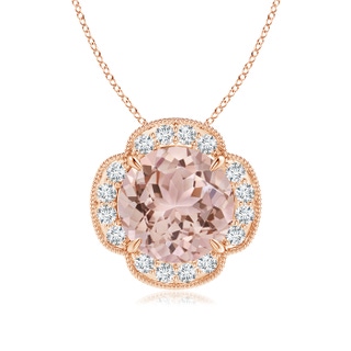 10mm AAA Claw-Set Morganite Clover Pendant with Diamonds in Rose Gold