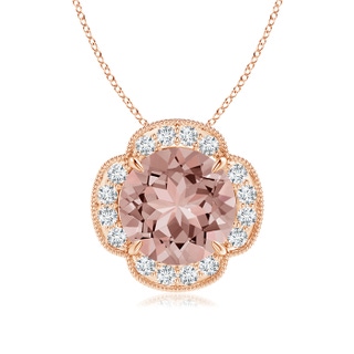 10mm AAAA Claw-Set Morganite Clover Pendant with Diamonds in Rose Gold