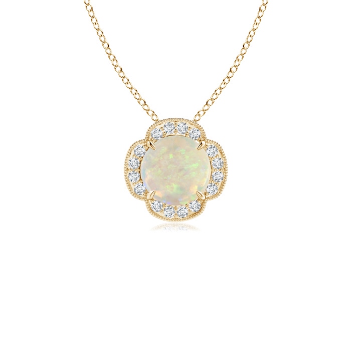 6mm AAA Claw-Set Opal Clover Pendant with Diamonds in Yellow Gold 