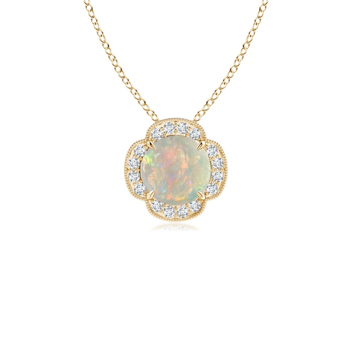6mm AAAA Claw-Set Opal Clover Pendant with Diamonds in Yellow Gold