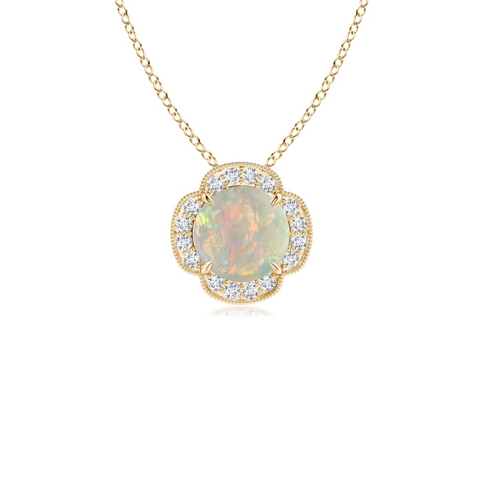 6mm AAAA Claw-Set Opal Clover Pendant with Diamonds in Yellow Gold 