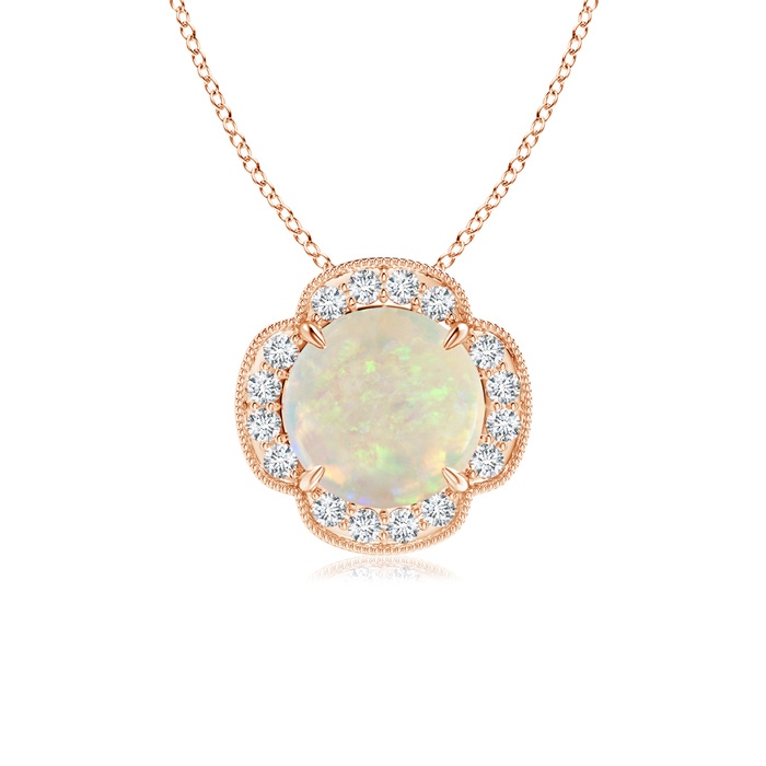 8mm AAA Claw-Set Opal Clover Pendant with Diamonds in Rose Gold 