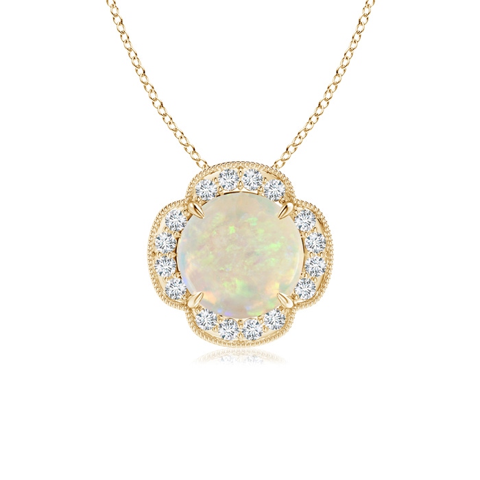 8mm AAA Claw-Set Opal Clover Pendant with Diamonds in Yellow Gold 