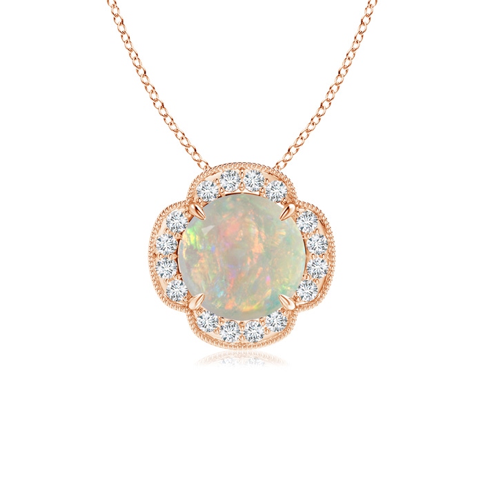 8mm AAAA Claw-Set Opal Clover Pendant with Diamonds in Rose Gold 