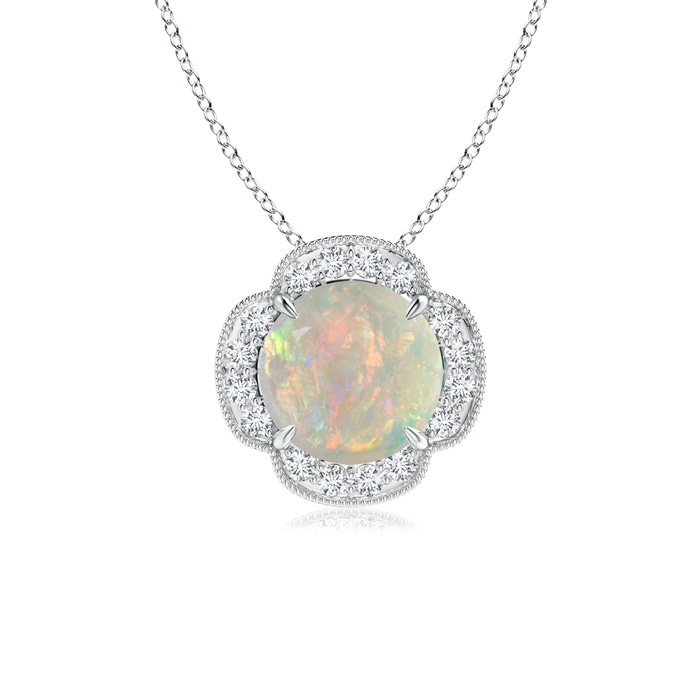 8mm AAAA Claw-Set Opal Clover Pendant with Diamonds in White Gold