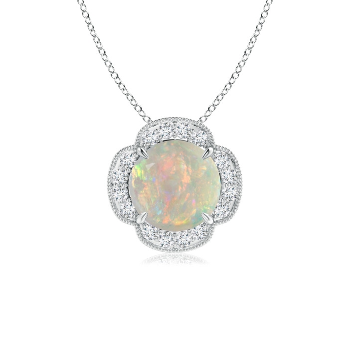 8mm AAAA Claw-Set Opal Clover Pendant with Diamonds in White Gold 