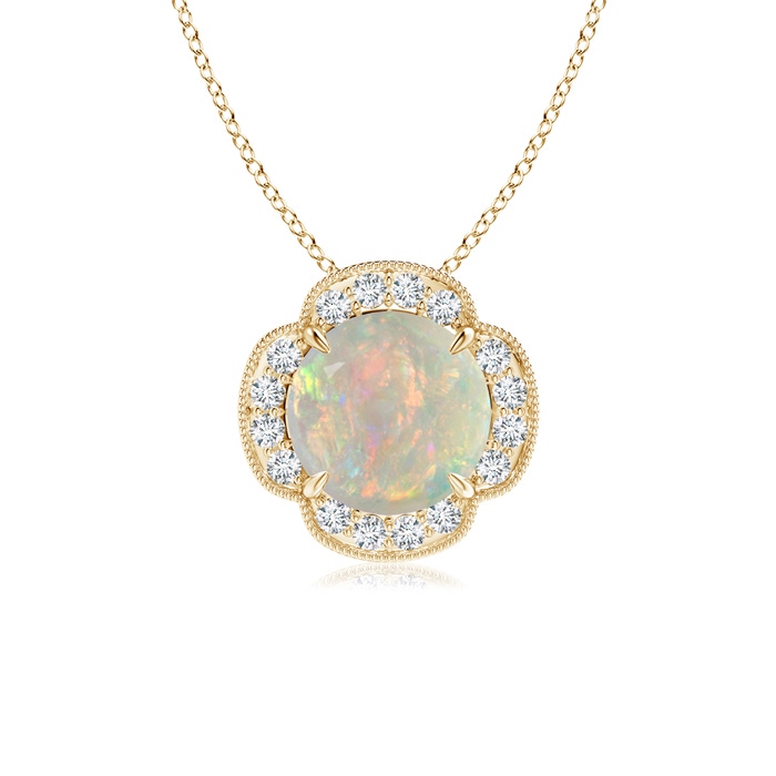 8mm AAAA Claw-Set Opal Clover Pendant with Diamonds in Yellow Gold 