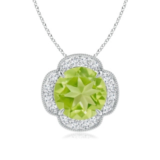 10mm AA Claw-Set Peridot Clover Pendant with Diamonds in White Gold