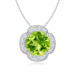 10mm AAA Claw-Set Peridot Clover Pendant with Diamonds in White Gold