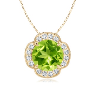 10mm AAA Claw-Set Peridot Clover Pendant with Diamonds in Yellow Gold