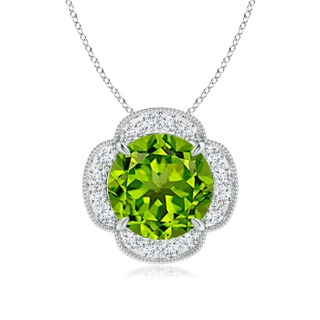 10mm AAAA Claw-Set Peridot Clover Pendant with Diamonds in P950 Platinum