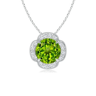 8mm AAAA Claw-Set Peridot Clover Pendant with Diamonds in White Gold