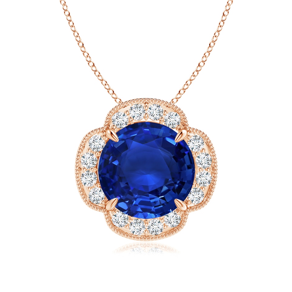 11.80-12.00x5.62mm AAA Claw-Set GIA Certified Sapphire Clover Pendant with Diamonds in Rose Gold 