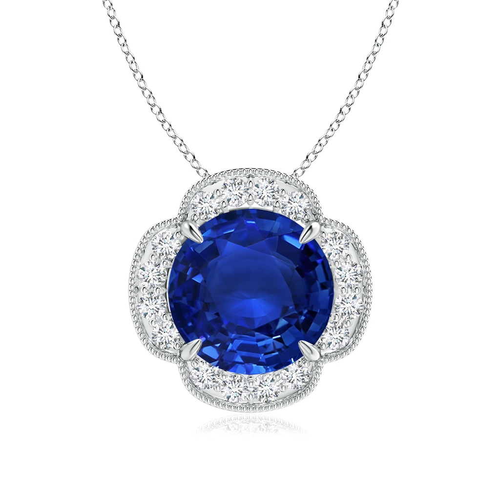 11.80-12.00x5.62mm AAA Claw-Set GIA Certified Sapphire Clover Pendant with Diamonds in White Gold