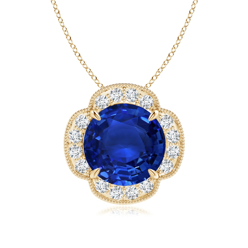 11.80-12.00x5.62mm AAA Claw-Set GIA Certified Sapphire Clover Pendant with Diamonds in Yellow Gold