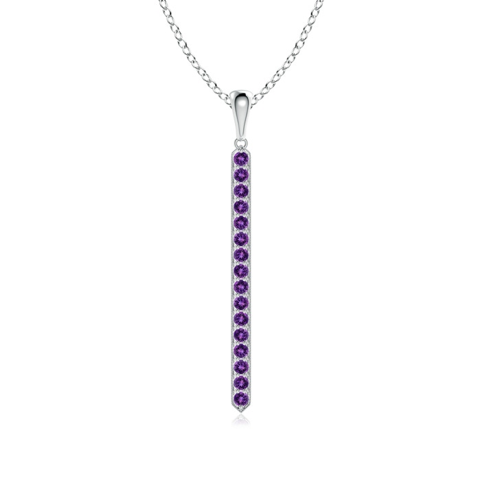 2mm AAAA Pavé-Set Amethyst Bar Pendant with Milgrain in White Gold 