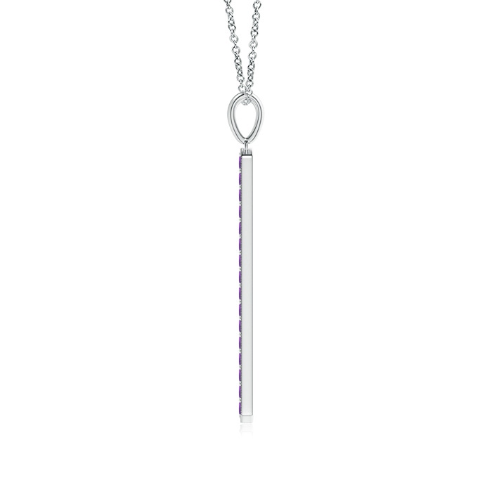 2mm AAAA Pavé-Set Amethyst Bar Pendant with Milgrain in White Gold product image