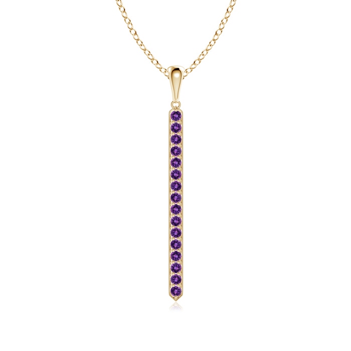 2mm AAAA Pavé-Set Amethyst Bar Pendant with Milgrain in Yellow Gold