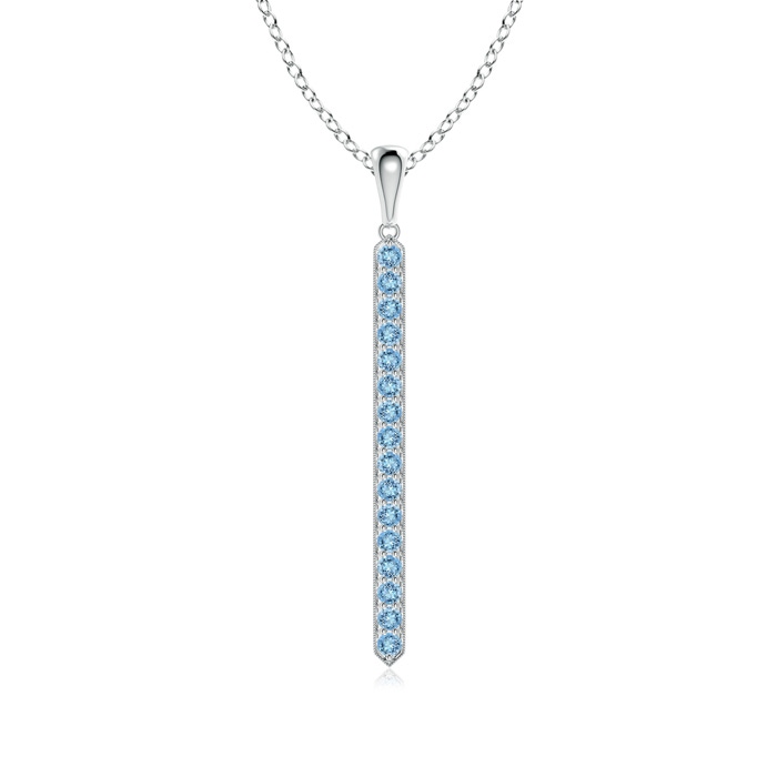 2mm AAAA Pavé-Set Aquamarine Bar Pendant with Milgrain in White Gold